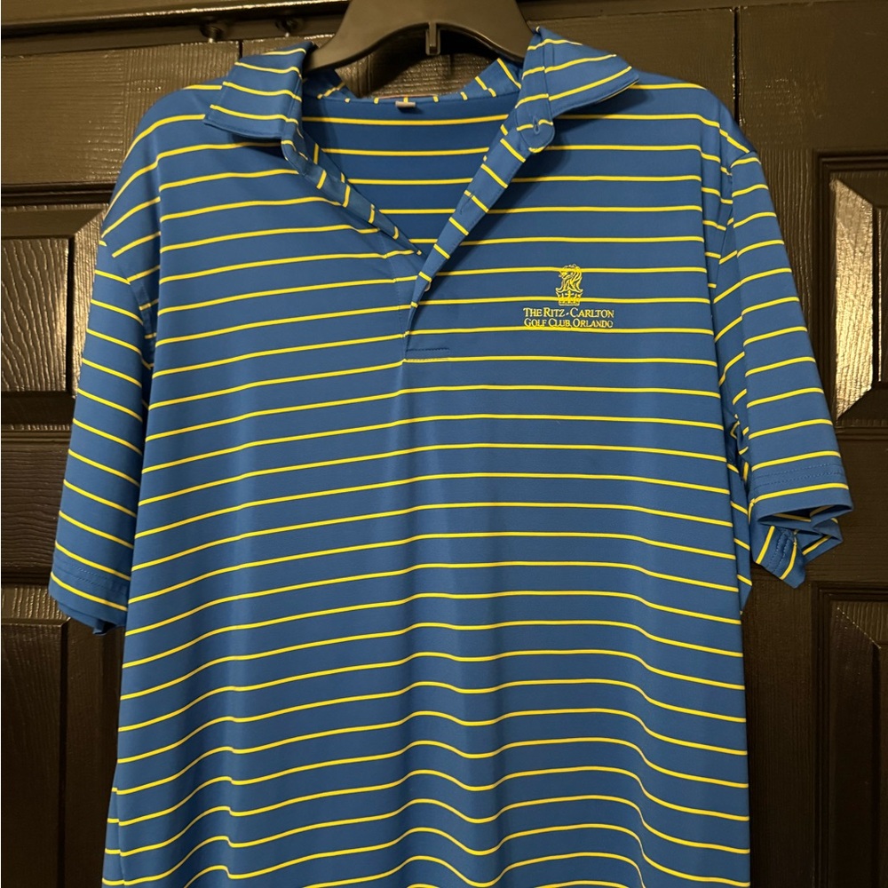 Peter Millar Blue and Yellow Striped Polo Shirt